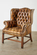 Pair of English Georgian Cigar Leather Wingback Library Chairs