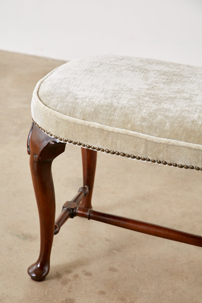 Pair of Queen Anne Style Mahogany and Velvet Footstools Erin