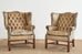 Pair of English Georgian Cigar Leather Wingback Library Chairs