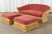 Michael Taylor Style Woven Rattan Sofa and Matching Ottomans