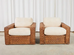 Pair of Michael Taylor Style Woven Rattan Wicker Lounge Chairs