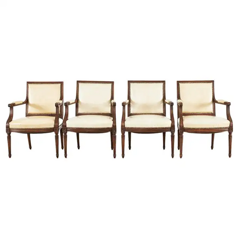 Set of Four French Louis XVI Style Mahogany Dining Armchairs