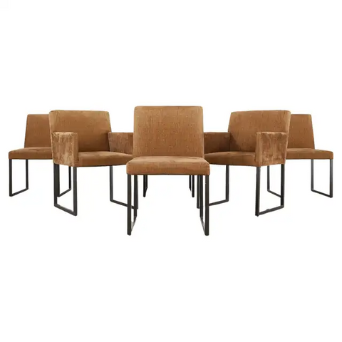 Set of Six Bronzed Steel Sled Style Dining Chairs