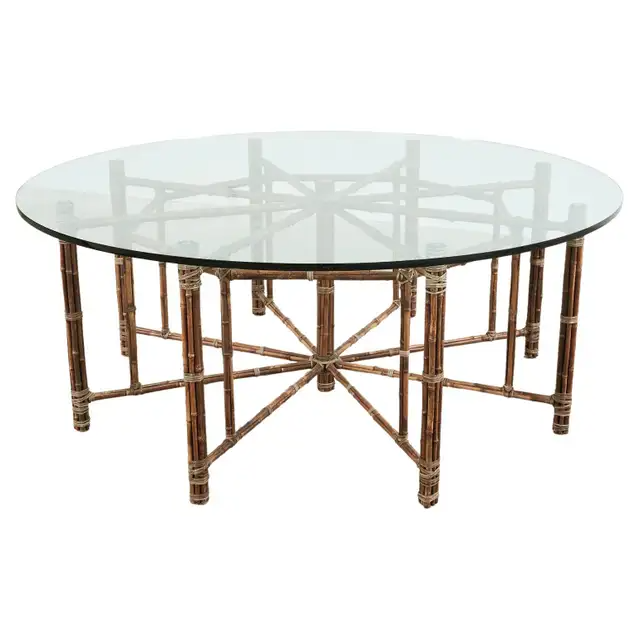 McGuire Organic Modern Octagonal Bamboo Rattan Dining Table