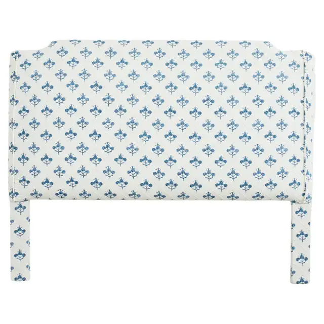 Full Size Blue and White Fabric Upholstered Headboard