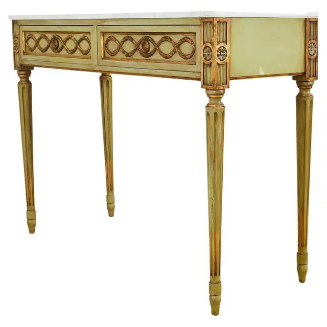 Mid-Century Neoclassical Style Lacquered Marble Top Console Table