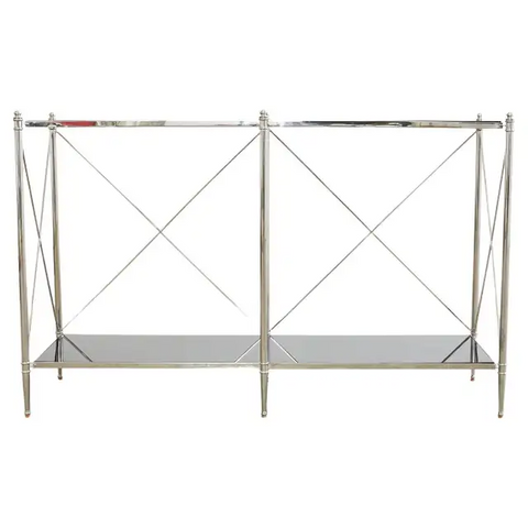 Neoclassical Style Two Shelf Nickel Plated Bookcase Console