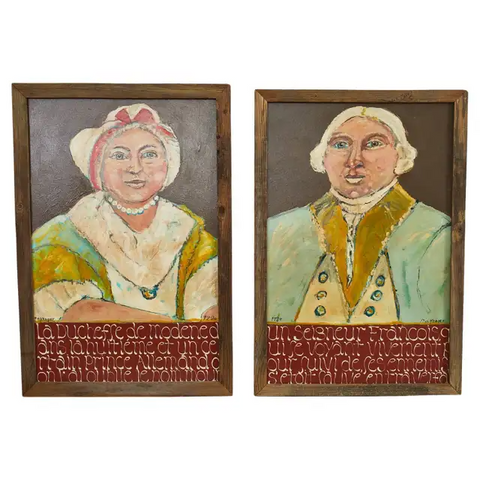 Pair of Ira Yeager Paintings 18th Century Couple