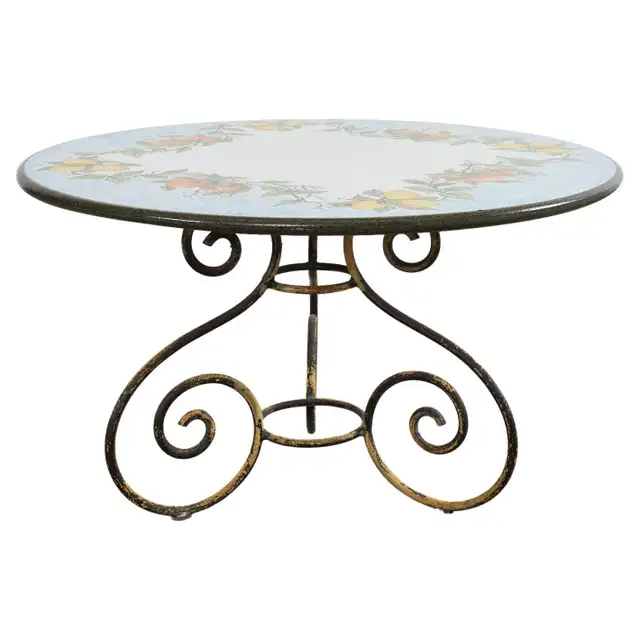 Italian Amalfi Style Glazed Stone and Iron Painted Garden Table