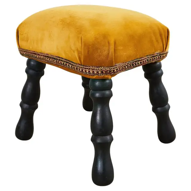 English Victorian Style Ebonized Wood and Velvet Stool – Erin Lane