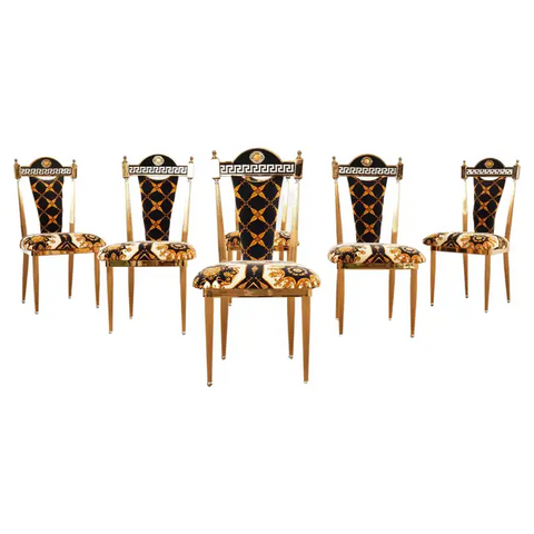 Set of Six Neoclassical Style Gilt Dining Chairs After Versace