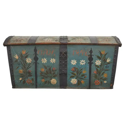 19th Century Swedish Floral Painted Dome Top Wedding Trunk
