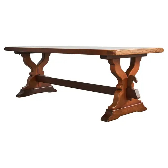 Country French Provincial Oak Farmhouse Trestle Dining Table