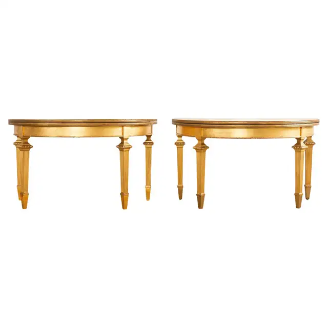 Pair of French Empire Demilune Flip-Top Consoles by Ira Yeager