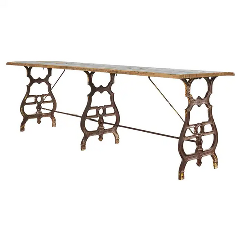 19th Century French Industrial Style Pine Iron Dining Table