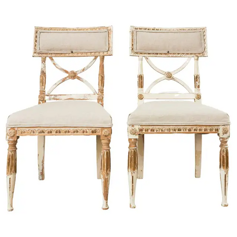 Pair of Swedish Neoclassical Gustavian Style Painted Hall Chairs