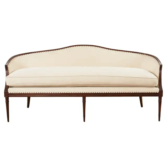 Neoclassical Louis XVI Style Mahogany and Silk Cabriole Sofa