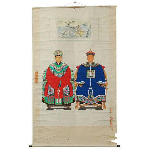Chinese Patriarch and Matriarch Ancestral Scroll Painting