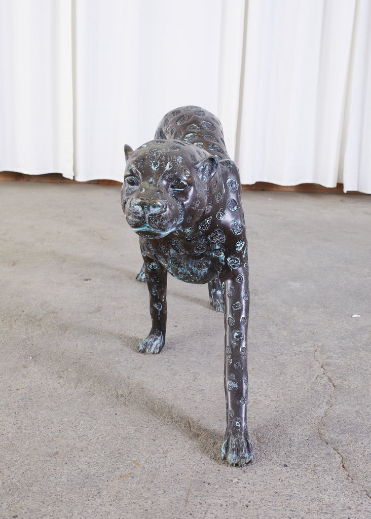 Hollywood Regency Style Patinated Bronze Cheetah Sculpture - Erin Lane  Estate
