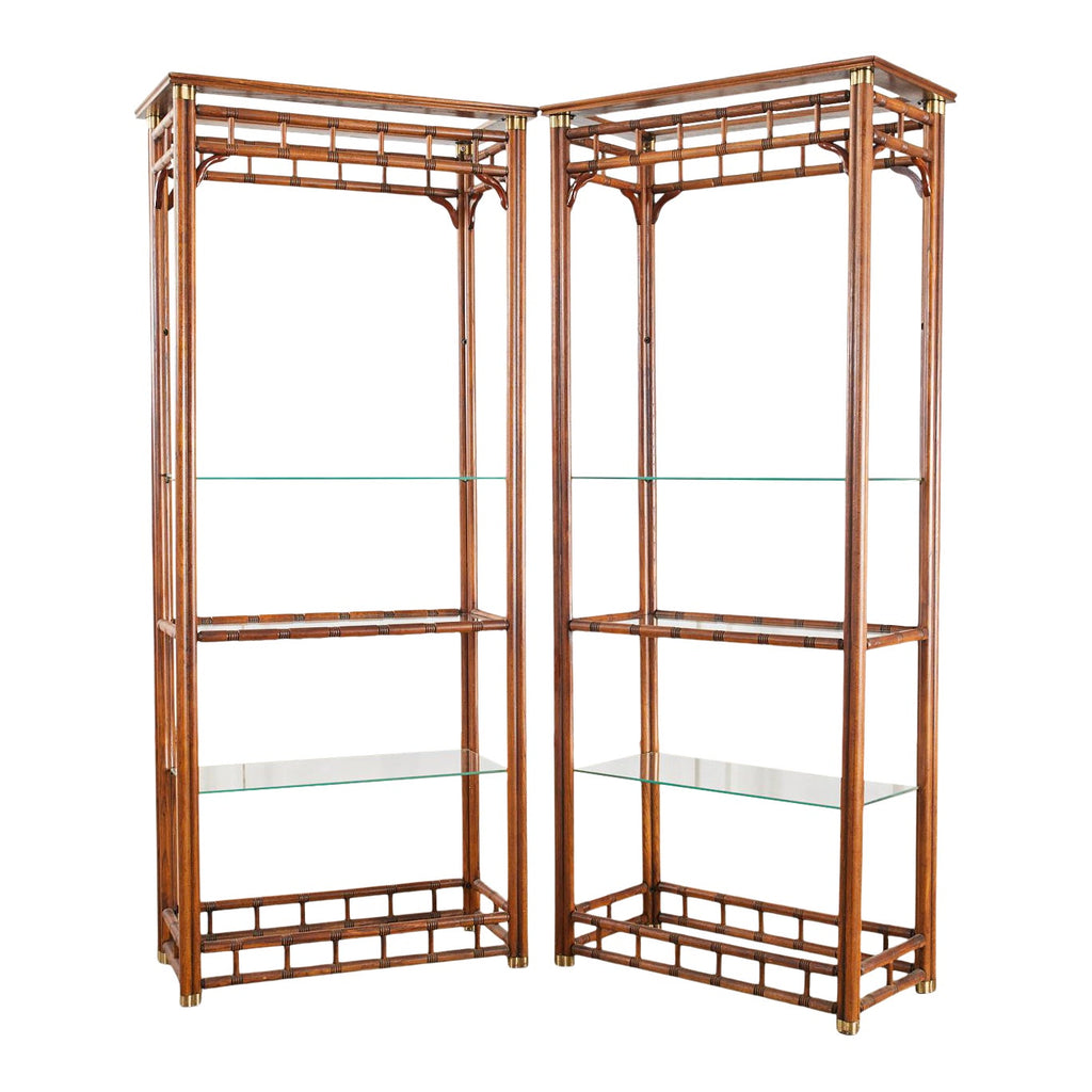 Pair of Mid-Century Faux Bamboo Etagere Shelves by Heritage